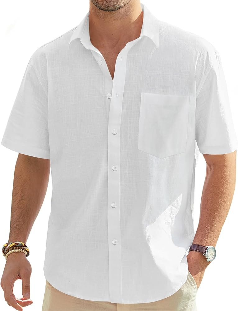 J.VER Men's Cotton Linen Short Sleeve Shirts Casual Lightweight Button Down Shirts Vacation Beach... | Amazon (US)