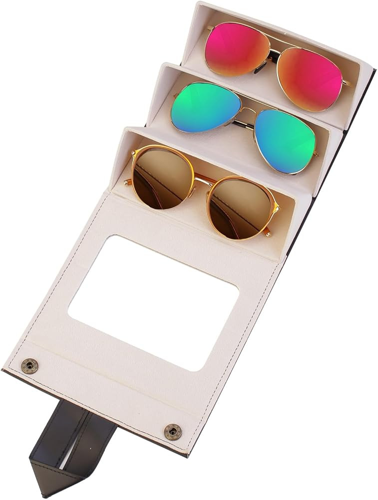 Multiple Sunglasses Organizer Case Holder for Travel Leather Eyeglass Hard Shell Hanging Wall Eye... | Amazon (US)