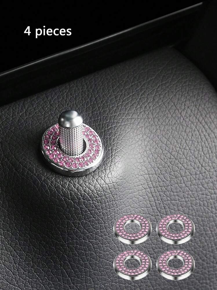 4pcs Pink Car Interior Door Lock Decoration Ring & Sticker & Handle Cover Compatible With Mercede... | SHEIN