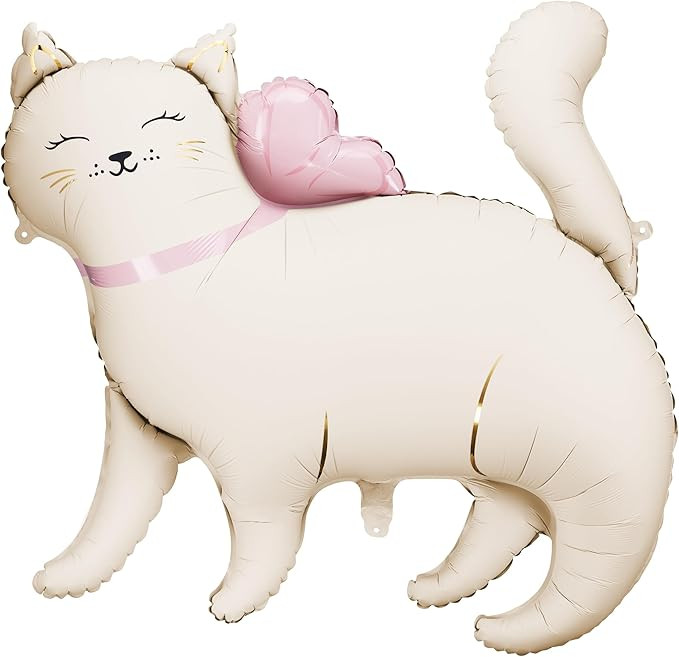 Cute Matte Foil Balloon Cat PartyDeco 33 Inch, White Kitty with Pink Bow Birthday Party Supplies ... | Amazon (US)