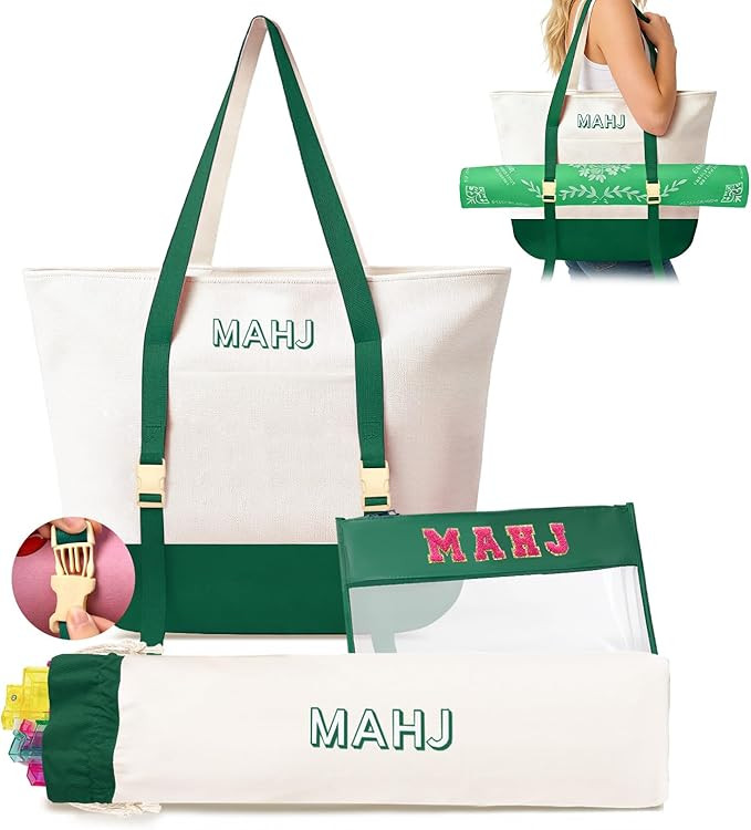 Empty Mahjong Tile Bags Set for American Tiles and Racks,Canvas Tote Bag with Mat Holder Accessor... | Amazon (US)