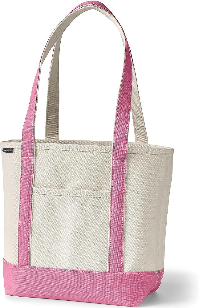 Lands' End Natural Long Handle Open Top Canvas Tote Natural/fresh Pink Medium Long Handle | Amazon (US)