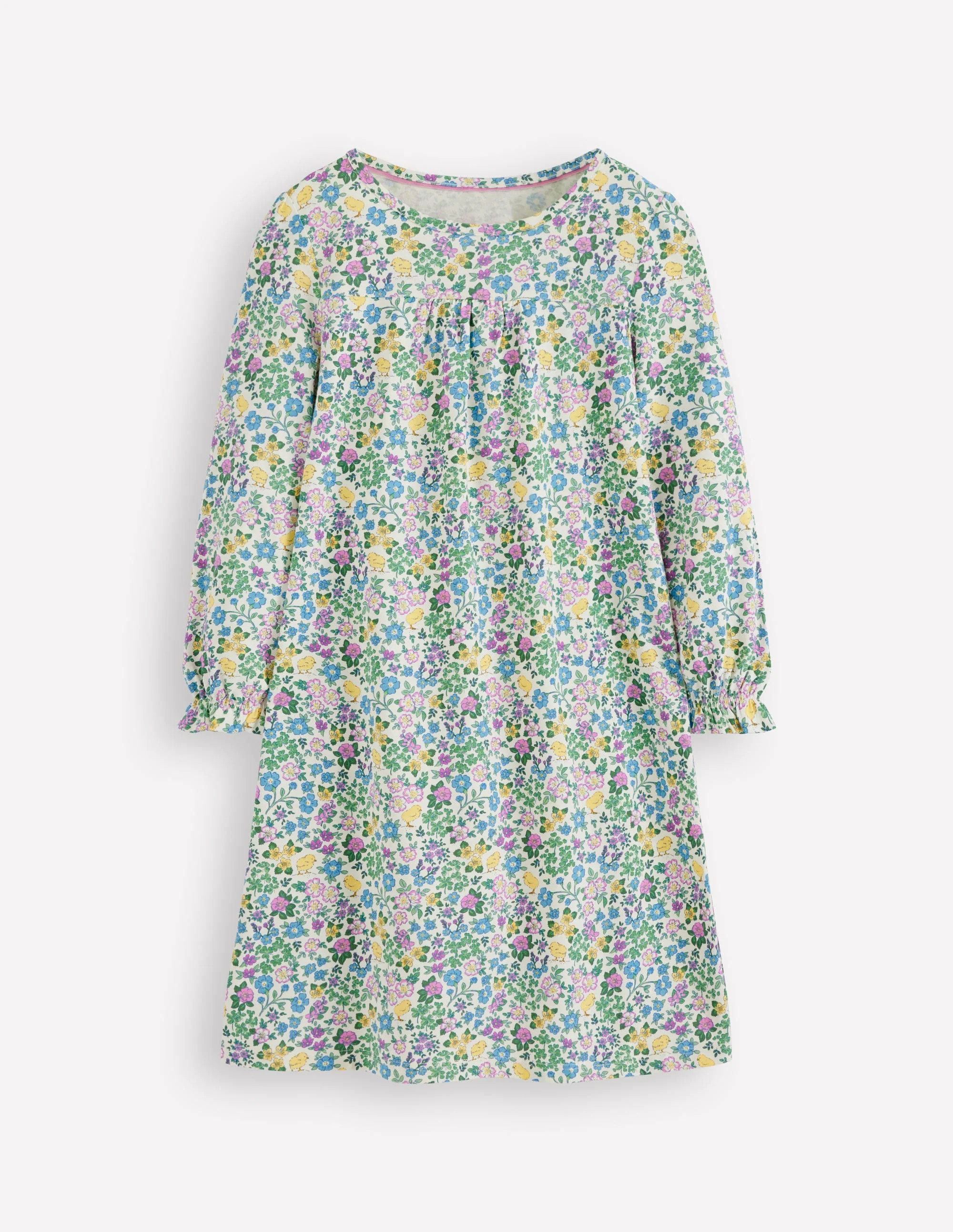 Printed Long-Sleeved Nightie-Orchid Purple Chick Floral | Boden (US)