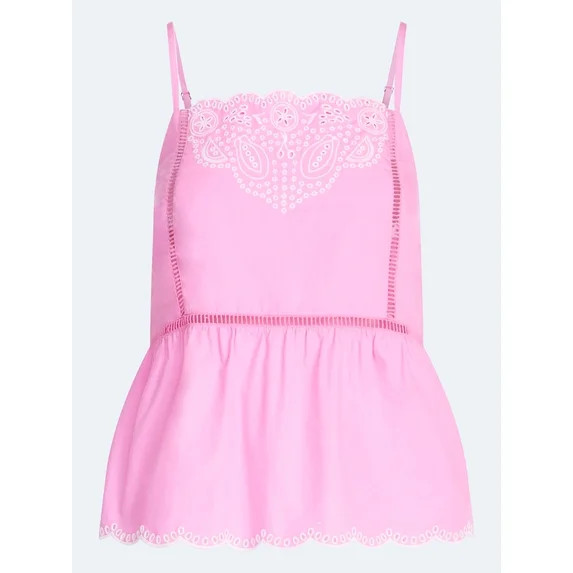 Free Assembly Women's Embroidered Cotton Tank Top with Peplum Hem, Sizes XS-XXL | Walmart (US)