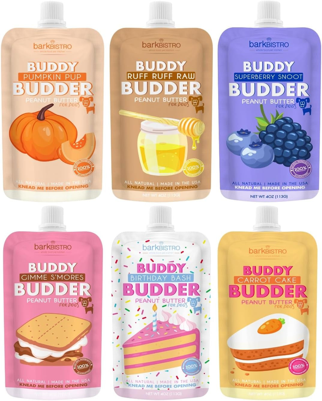 BUDDY BUDDER 6 Pack Mixed Flavor Squeeze Packs, 100% Natural Dog Peanut Butter, Healthy Peanut Bu... | Amazon (US)