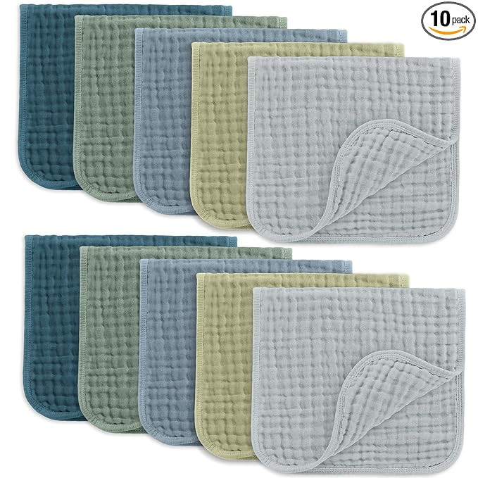 Comfy Cubs Muslin Burp Cloths 20" x 10", Pack of 10 - Large, 6-Layer, Ultra Absorbent 100% Cotton... | Amazon (US)