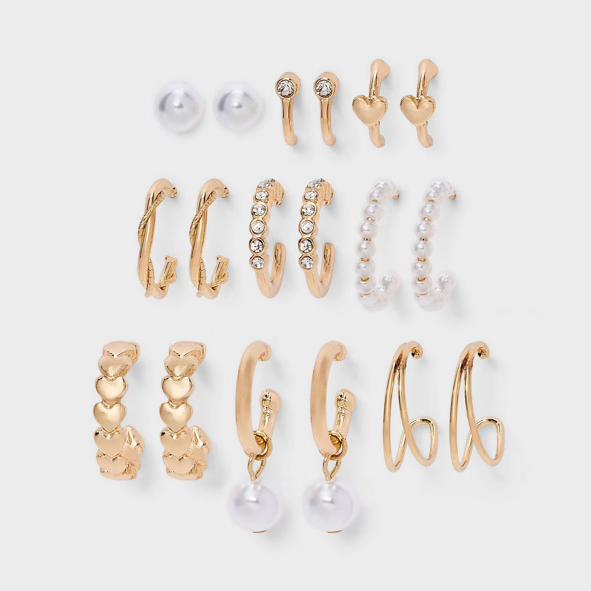 Heart and Pearl Earring Set 9pc - Wild Fable™ Gold | Target
