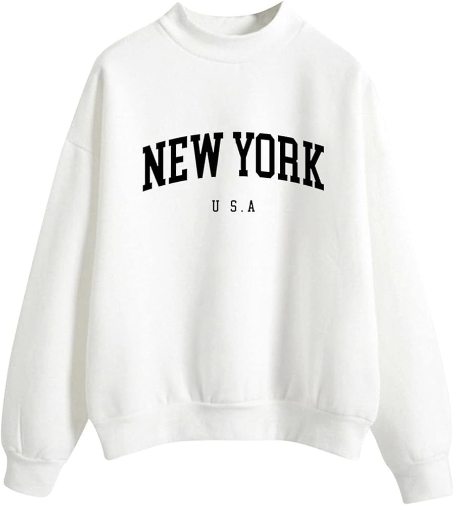 Stessotudo New York Sweatshirts for Women 2023 Long Sleeve Crew Neck Trendy Tops Letter Print Loo... | Amazon (US)