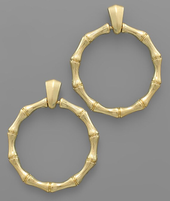 Gold Bamboo Hoop Door Knocker Earrings | Etsy | Etsy (US)