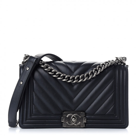 CHANEL Calfskin Chevron Quilted Medium Boy Flap Black | Fashionphile