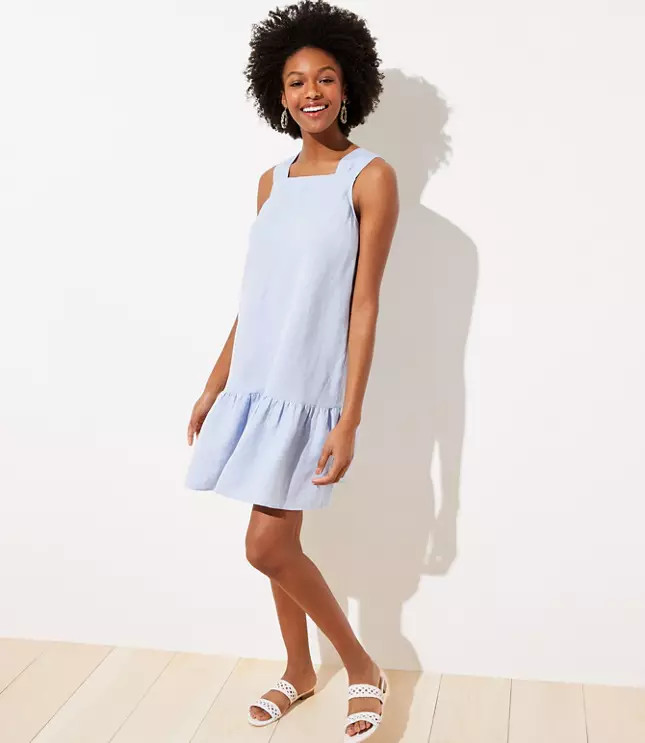 Chambray Square Neck Flounce Dress | LOFT | LOFT