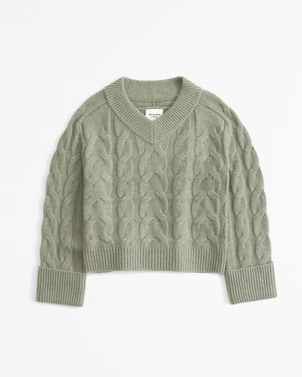 Easy V-Neck Cable Sweater | Abercrombie & Fitch (US)