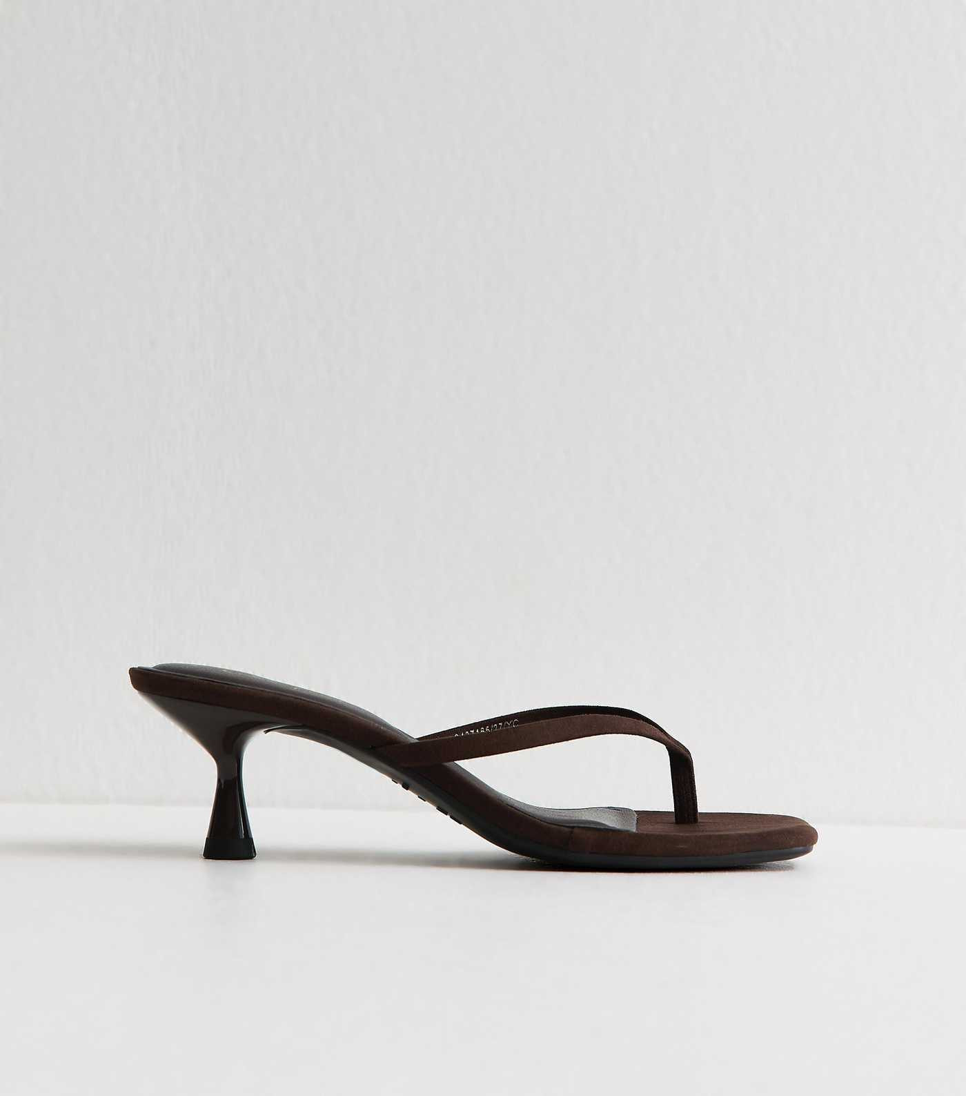 Dark Brown Faux Suede Toe Post Mule Sandals | New Look | New Look (UK)