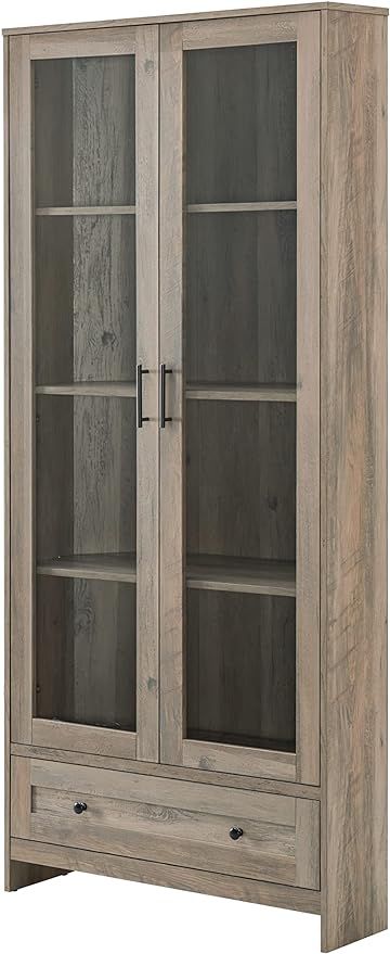 Home Source 71.5" Corner Storage Cabinet in Grey Wash with Glass Doors | Amazon (US)