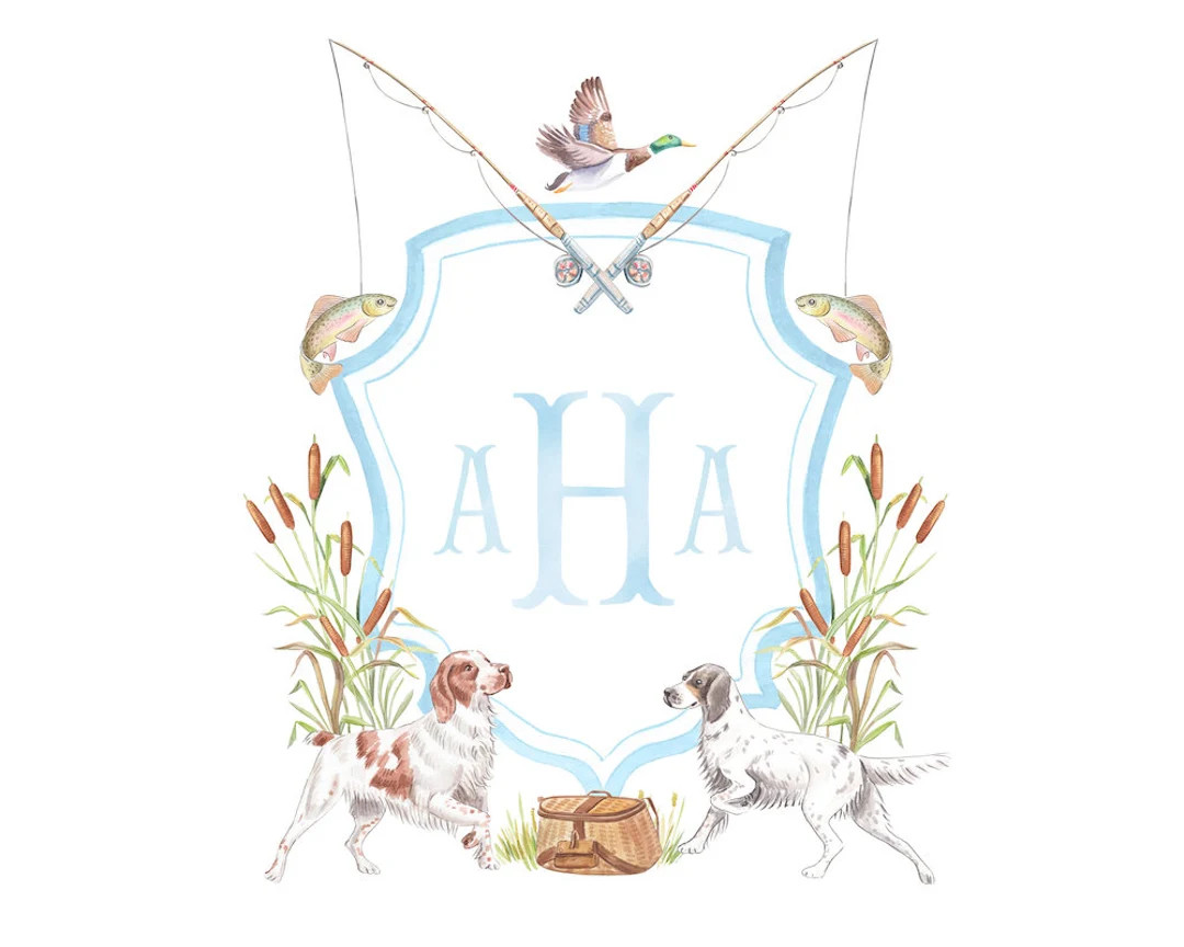 Baby Boy Hunting Fishing Crest Art Print // Monogram // Springer Spaniel // German Pointer // Pre... | Etsy (US)