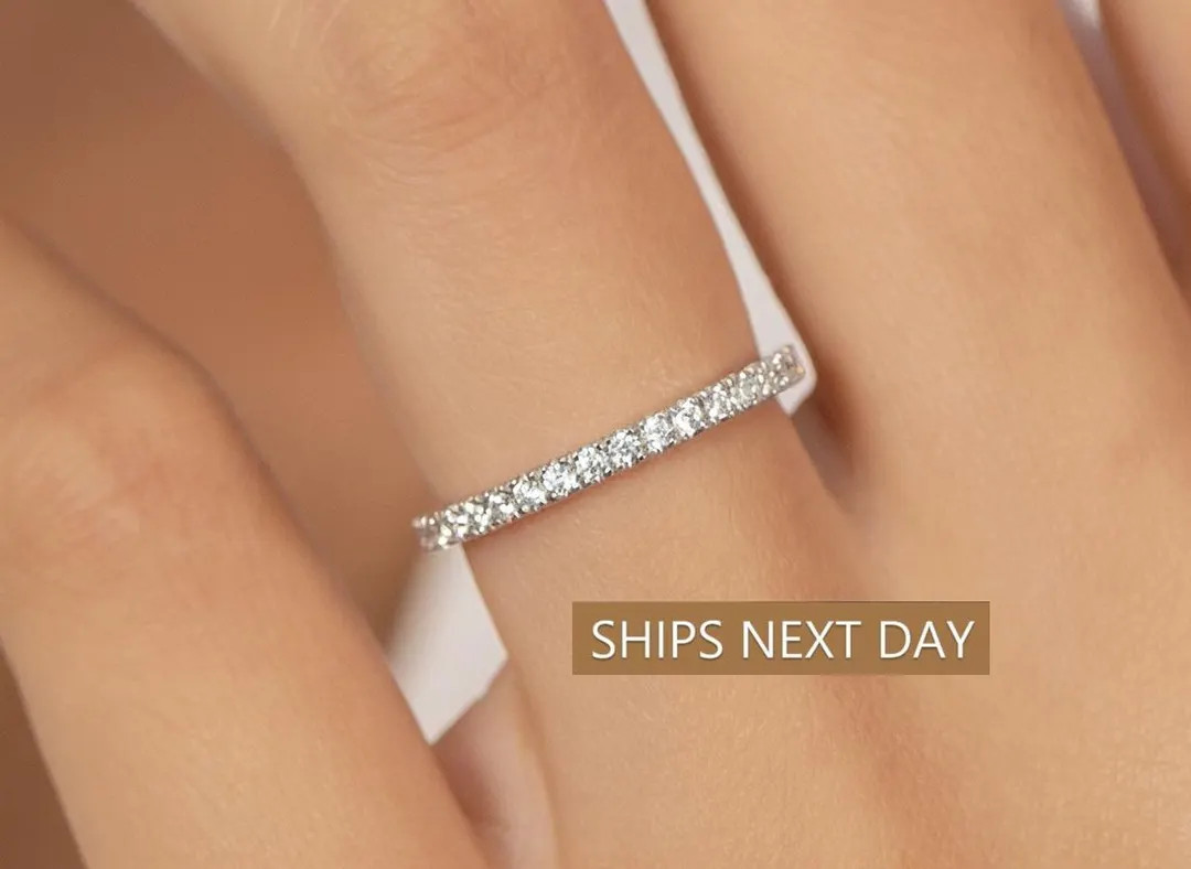 1.8mm Micro Pave Eternity Diamond Ring, Delicate Diamond Wedding Band, Full Eternity Stacking Rin... | Etsy (US)