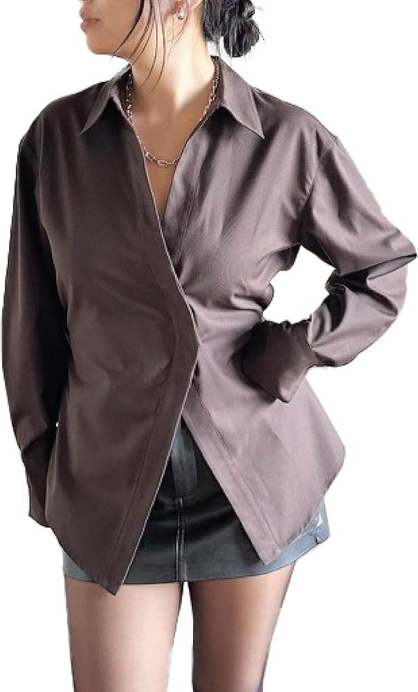 Women's Button Down Adjustable Waist Top Shirts Long Sleeve Dress Shirts Collar Work Office Solid | Amazon (US)