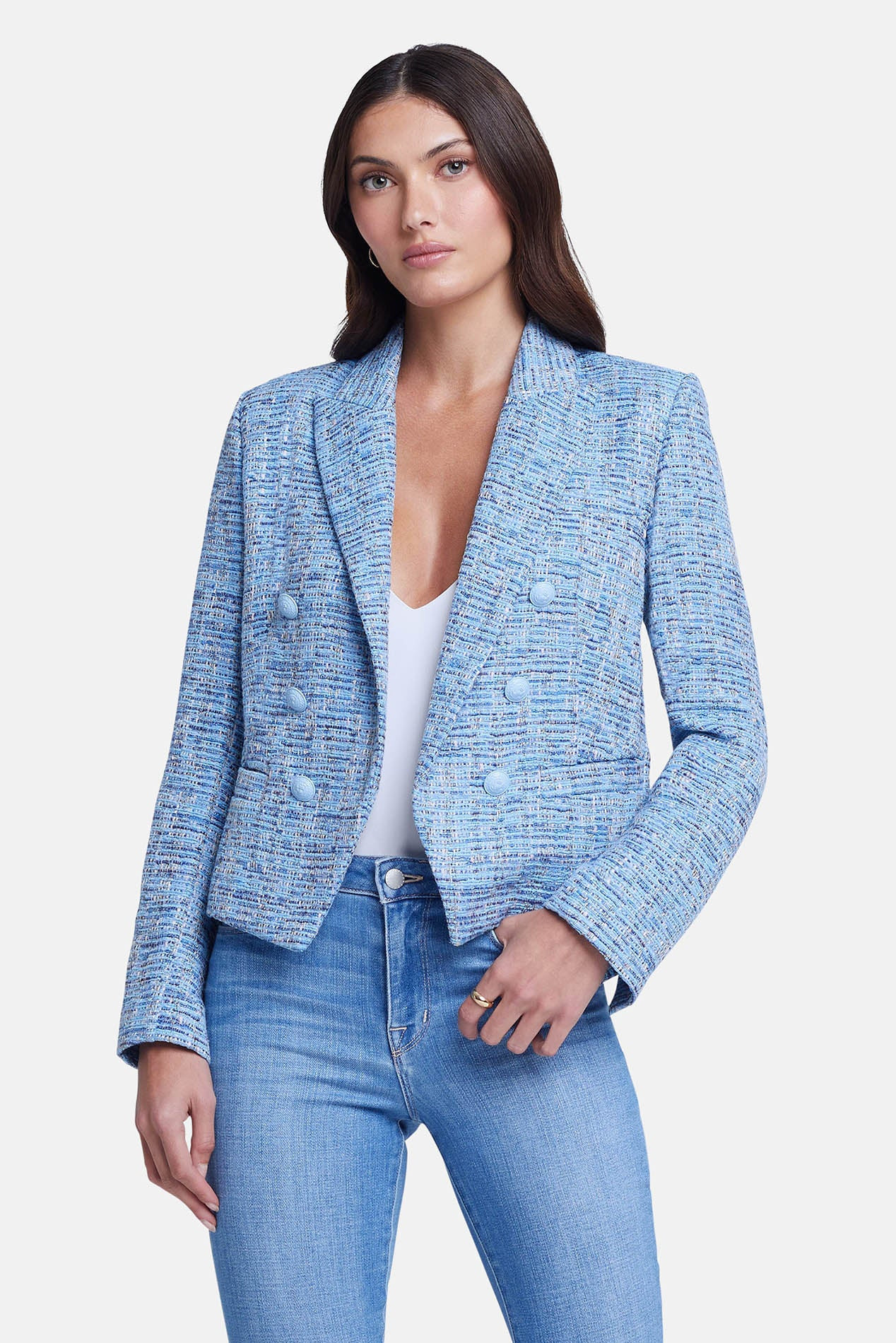 Brooke Tweed Blazer Blue Multi | Blue & Cream