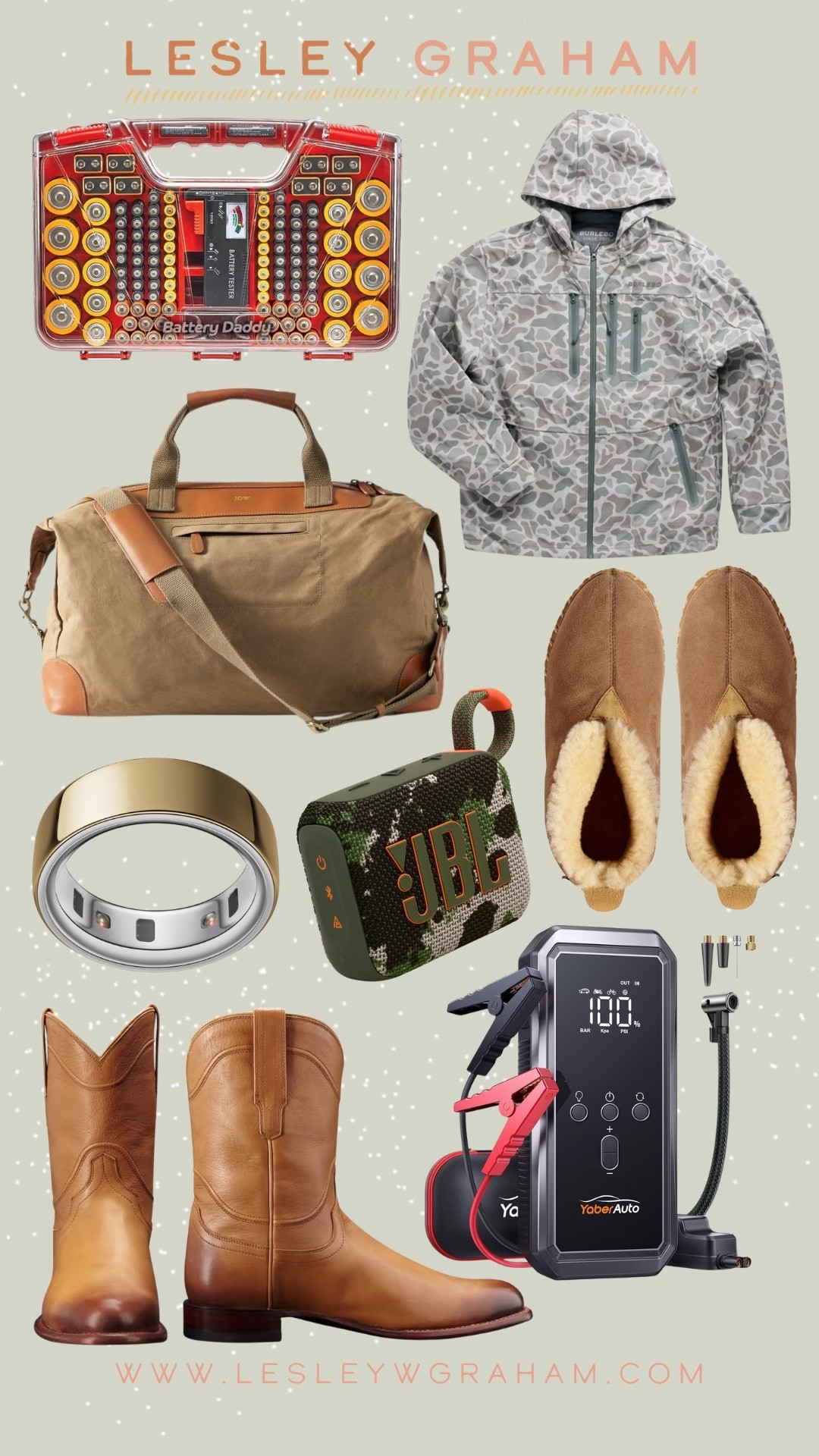 Men's gift guide! Battery daddy is everyone’s surprise fave. Camo jacket waxed canvas weekender. The coziest slippers. The oura ring. Travel camo speaker. Sam’s favorite boots. The charges everything charger!

#LTKHoliday #LTKMens #LTKGiftGuide