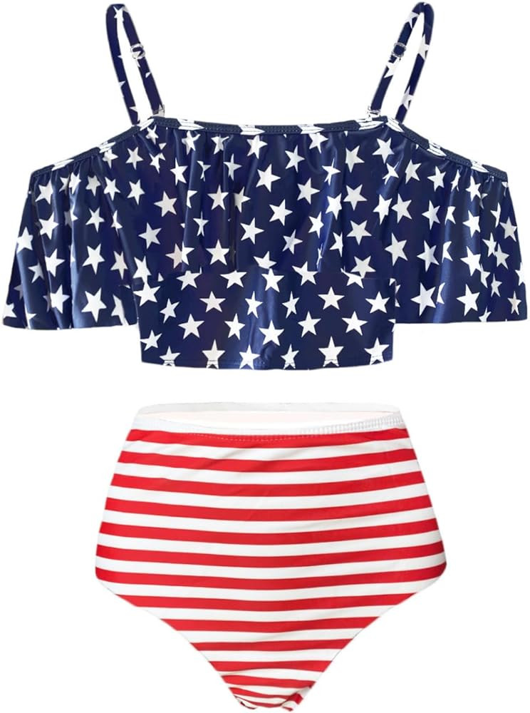 Kaei&Shi High Waisted Flounce Bikini Set,Tummy Control Swimsuits for Women,Off Shoulder | Amazon (US)