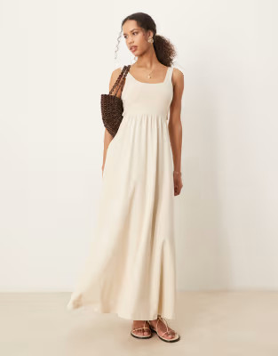 ASOS DESIGN square neck micro bust maxi dress in neutral | ASOS | ASOS (Global)