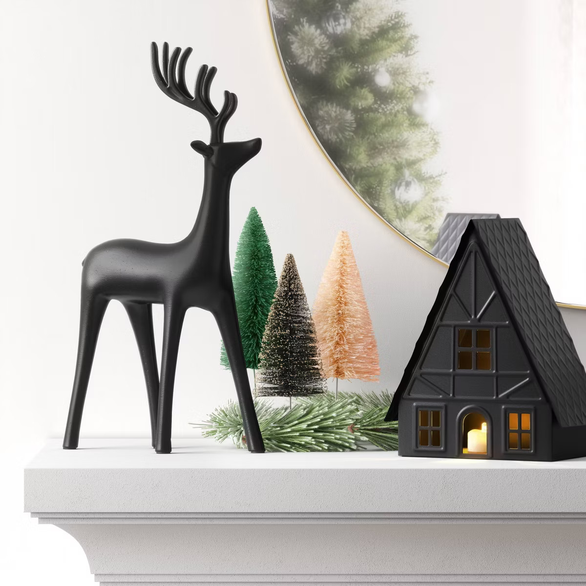 9" Battery Operated LED Lit Metal A-Frame House Christmas Village Figurine - Wondershop™ Black | Target