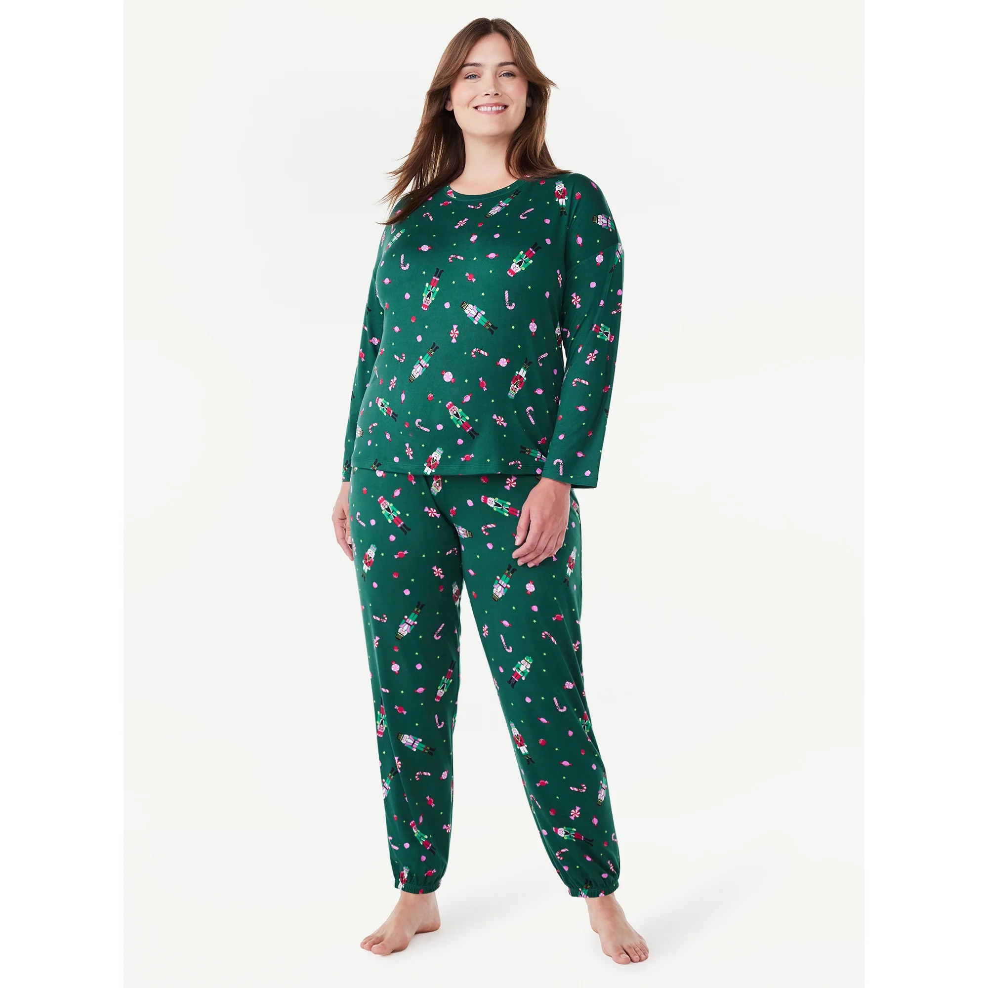 Joyspun Women’s Long Sleeve Tee and Joggers, 2-Piece Pajama Set, Sizes S-3X | Walmart (US)