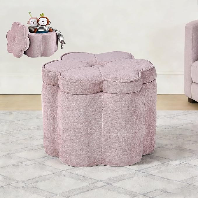 Small Pink Storage Ottoman, Flower Shape Chenille Ottoman, 19.5''x19.5''x14.5''H Seating Foot Res... | Amazon (US)