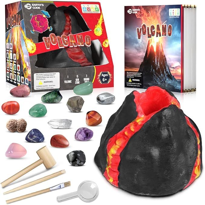 Gemstone Dig Kit, Volcano Kit for Kids 6-12 Year Old - Dig Up 15 Real Gems and Crystals Dig Pack ... | Amazon (US)