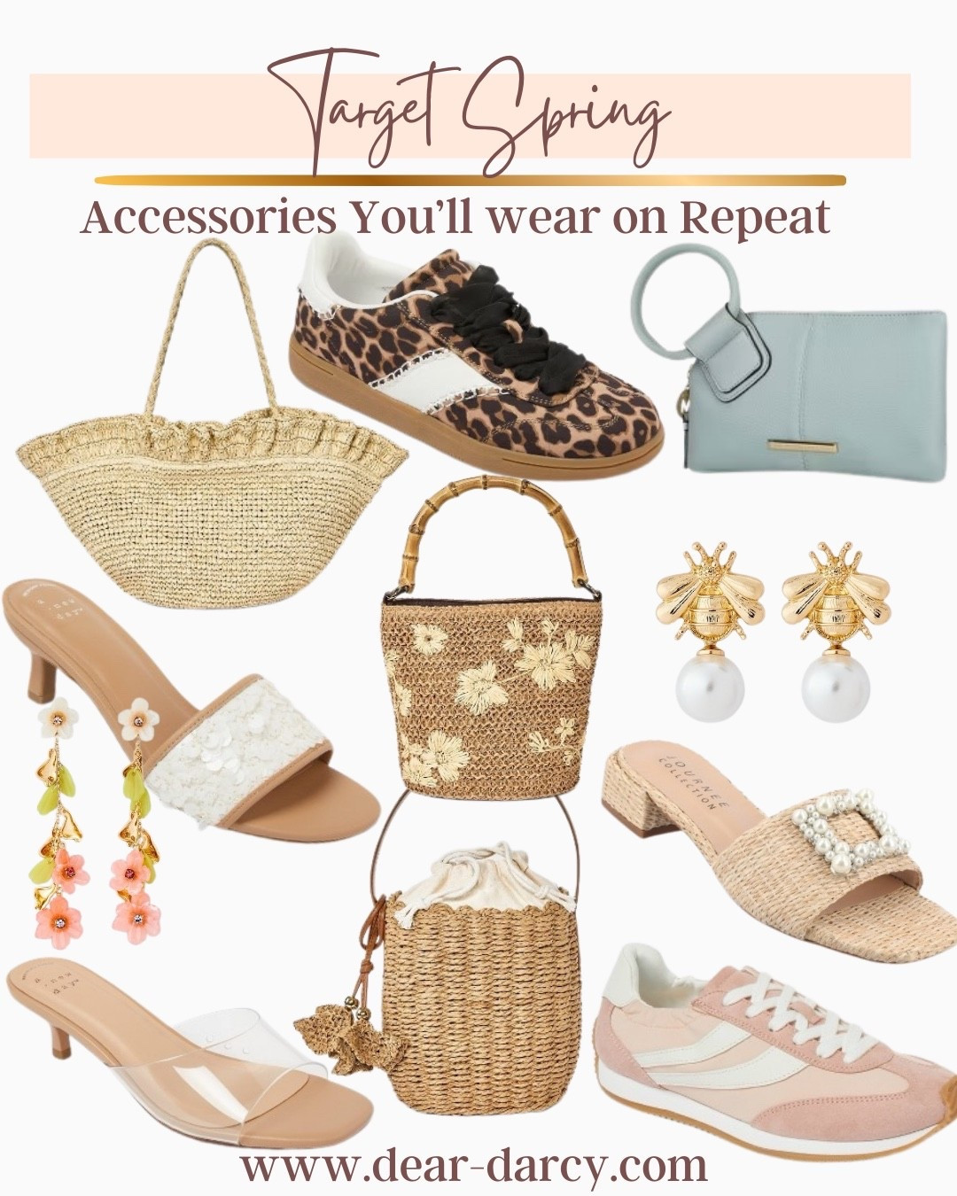 Target Spring Accessories 
You’re going to want!

Spring Sandals, Whicker and straw bags, perfect for pairing with Sundresses, shorts, linen pants etc

Leopard tennis shoes and the cutest leather bag/clutch that looks just like my Hobo leather bags 

#LTKTravel #LTKSaleAlert #LTKSeasonal