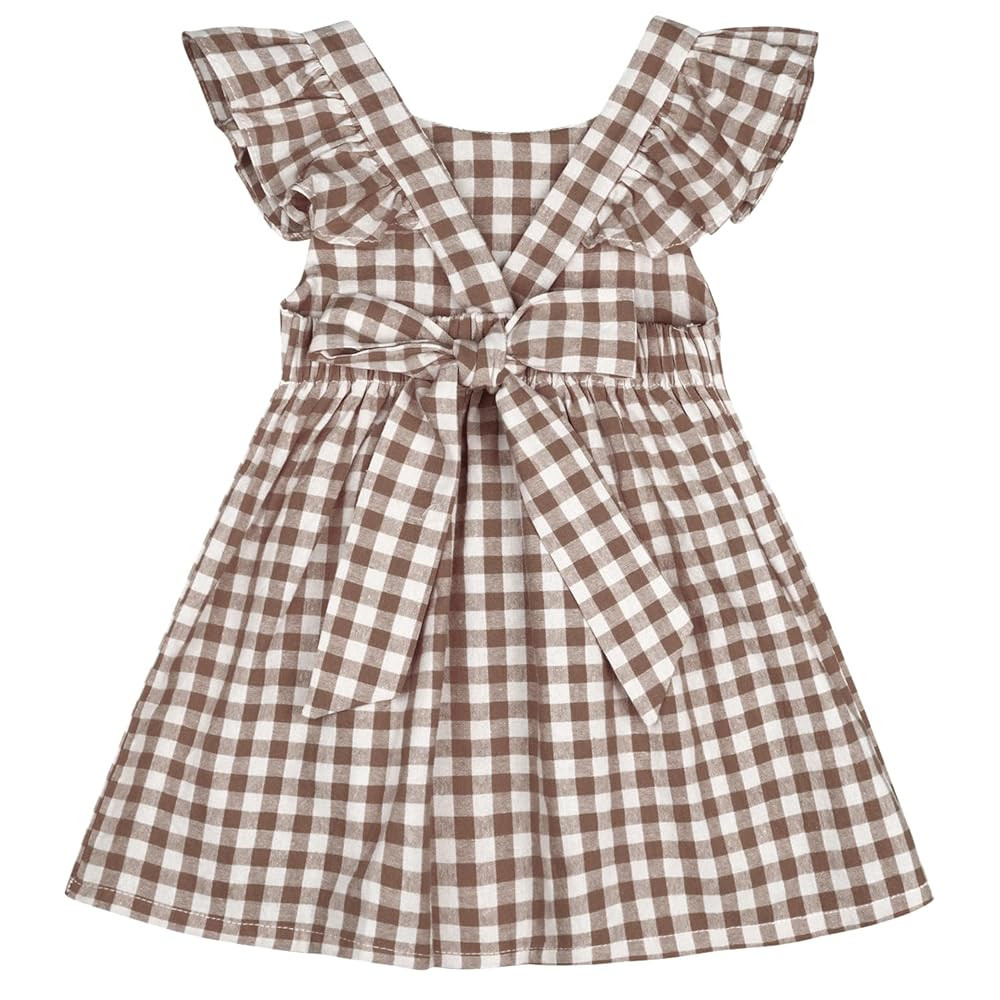 AGQT Baby Girls Plaid Dress Flutter Sleeve Gingham Spring Summer Dresses Size 6M-8T | Amazon (US)