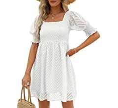 WEESO Womens Summer Puff Sleeve Square Neck Empire Waist Babydoll Dresses | Amazon (US)