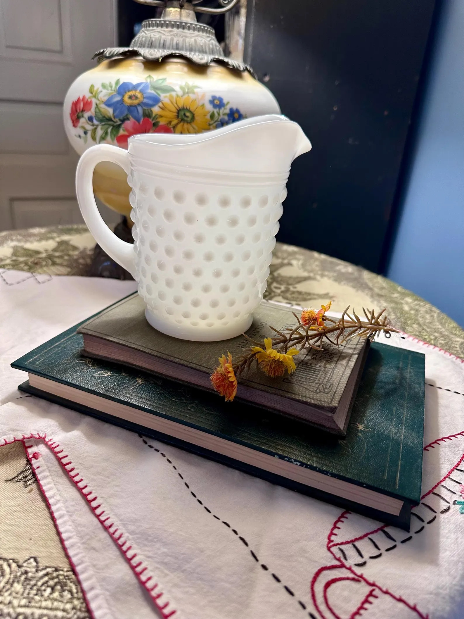 Vintage Hobnail White Milk Glass Pitcher Vase with Handle | Etsy (US)