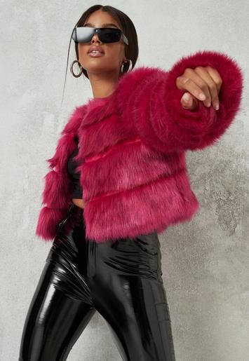 Hot Pink Faux Fur Pelted Cropped Jacket | Missguided (US & CA)