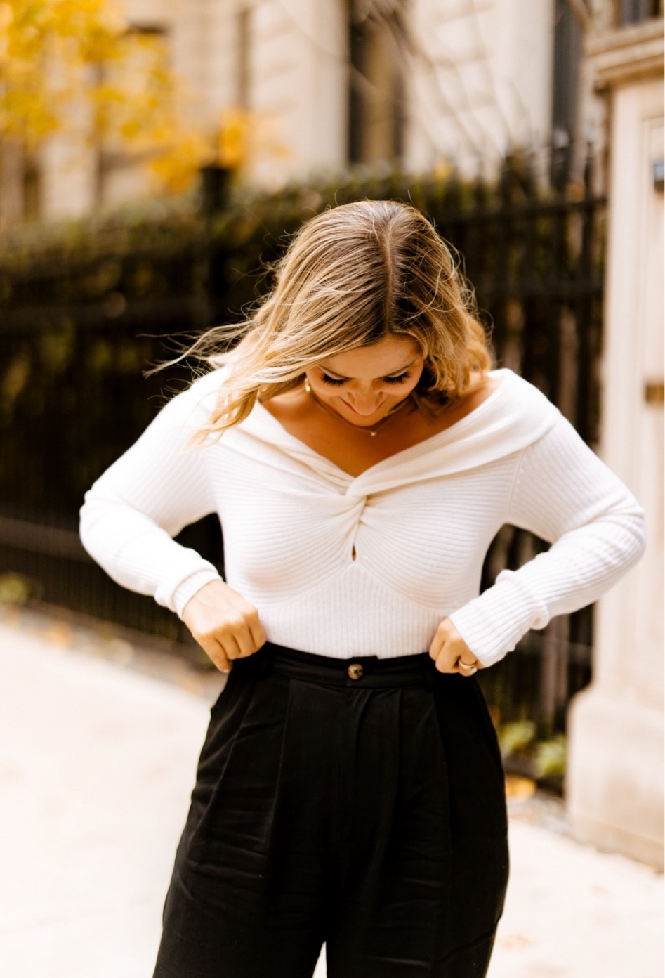 This twist front cashmere sweater is so dreamy - perfect for a cold weather date night. I have an XS but I’d recommend sizing up if you’re between sizes!
The trousers run true to size in the regular sizing but size up if you are getting petite! I am in the 4 petite.

#LTKSeasonal