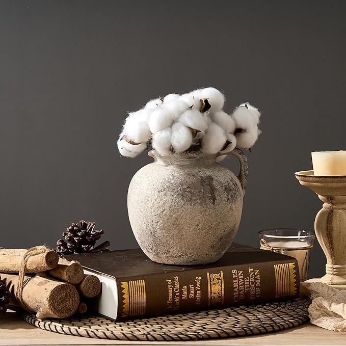 Antique Terracotta Vase with Handle, 5.6 Inch Farmhouse Ceramic Vase Boho Decor Decorative Vase, ... | Amazon (US)