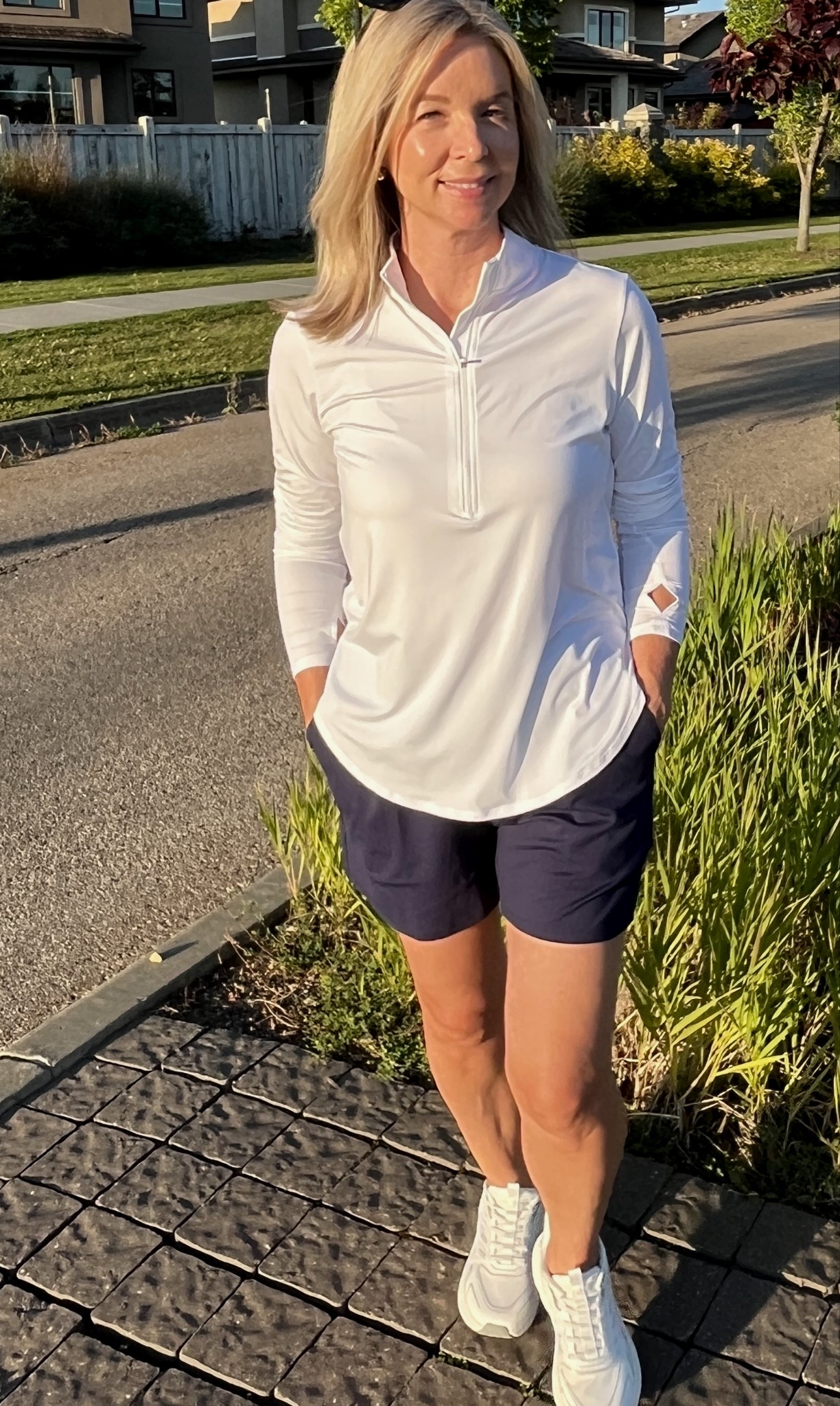 For Amazon US: 
https://www.amazon.com/shop/karlalalton/photo/amzn1.shoppablemedia.v1.d14c378a-071c-4dfa-987d-3312aec587b4?ref_=aipsfphoto

My absolute favorite outfit to walk in!

Also great for golf!

The shorts are super stretchy and comfortable. They have pockets and a pleated front that makes them look a little more refined compared to your regular athletic shorts. 
Wearing size medium

The top is light , stretchy and really comfortable. It’s a perfect layering piece.
Wearing size small

I’ve never had a slip in runner before but I adore these ones!! They are so easy to slip in and off, they feel secure while walking and they are super cute! 

#LTKActive #LTKOver40 #LTKFindsUnder50