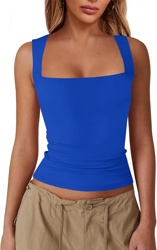 Imily Bela Womens Square Neck Tank Tops Casual Sleeveless Going Out Slim Fit Y2K Summer Cropped S... | Amazon (US)