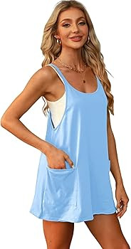 Womens Casual Athletic Summer Dresses Spaghetti Straps Scoop Neck Sleeveless Hot Shot Mini Dress ... | Amazon (US)