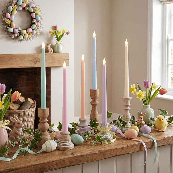 6 Pcs Easter Flameless Taper Candles 10.8 Inch Pastel Candles Battery Operated LED Candlesticks f... | Amazon (US)