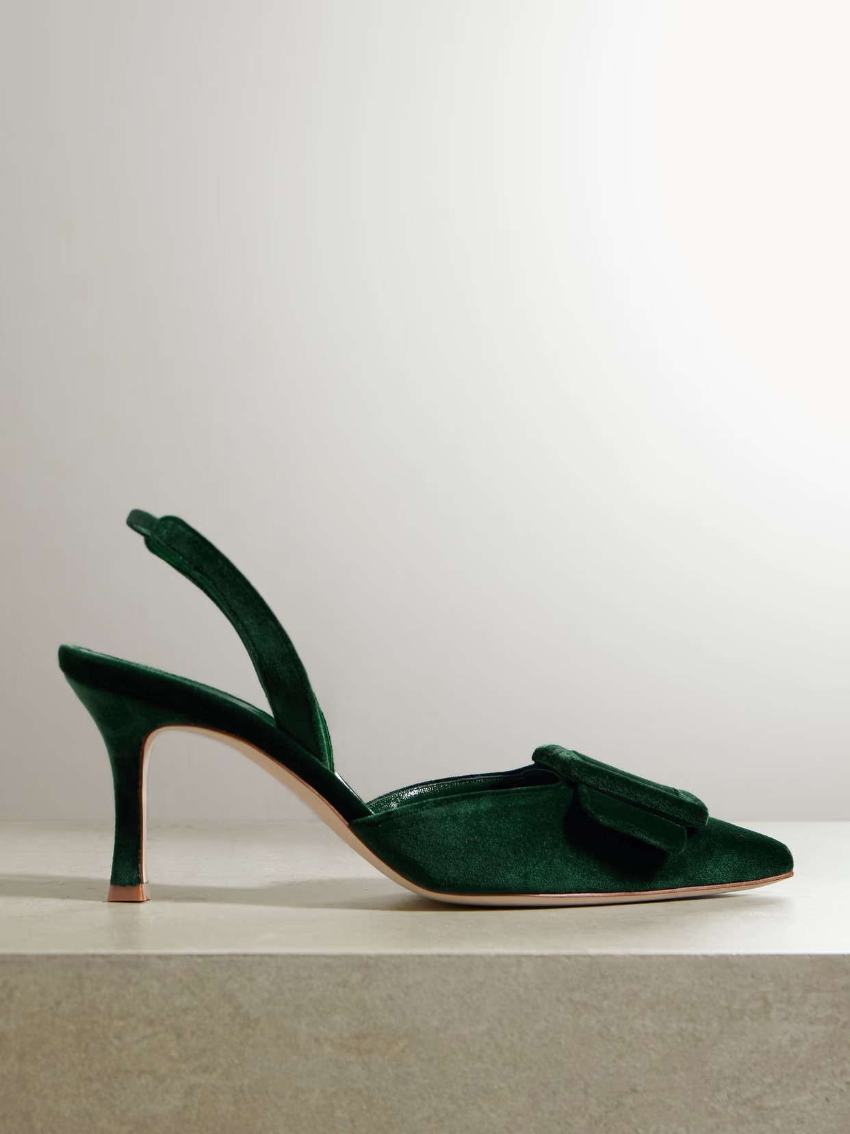 Manolo Blahnik - Maysli 70 Buckled Velvet Slingback Pumps - Green | NET-A-PORTER (US)
