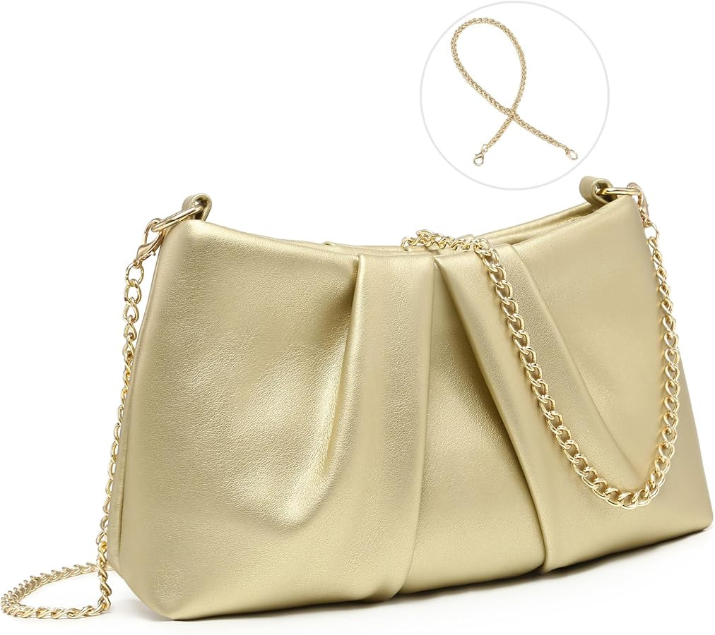 Dasein Elegant Pleated Evening Bag Soft Vegan Leather Clutch Purse Dressy Formal Handbag with 2 C... | Amazon (US)