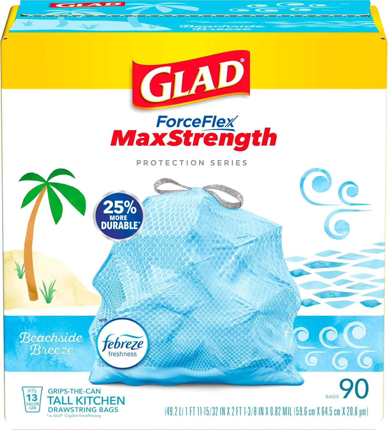 Glad ForceFlex MaxStrength Tall Kitchen Drawstring Trash Bags, 13 Gallon, Beachside Breeze with F... | Amazon (US)