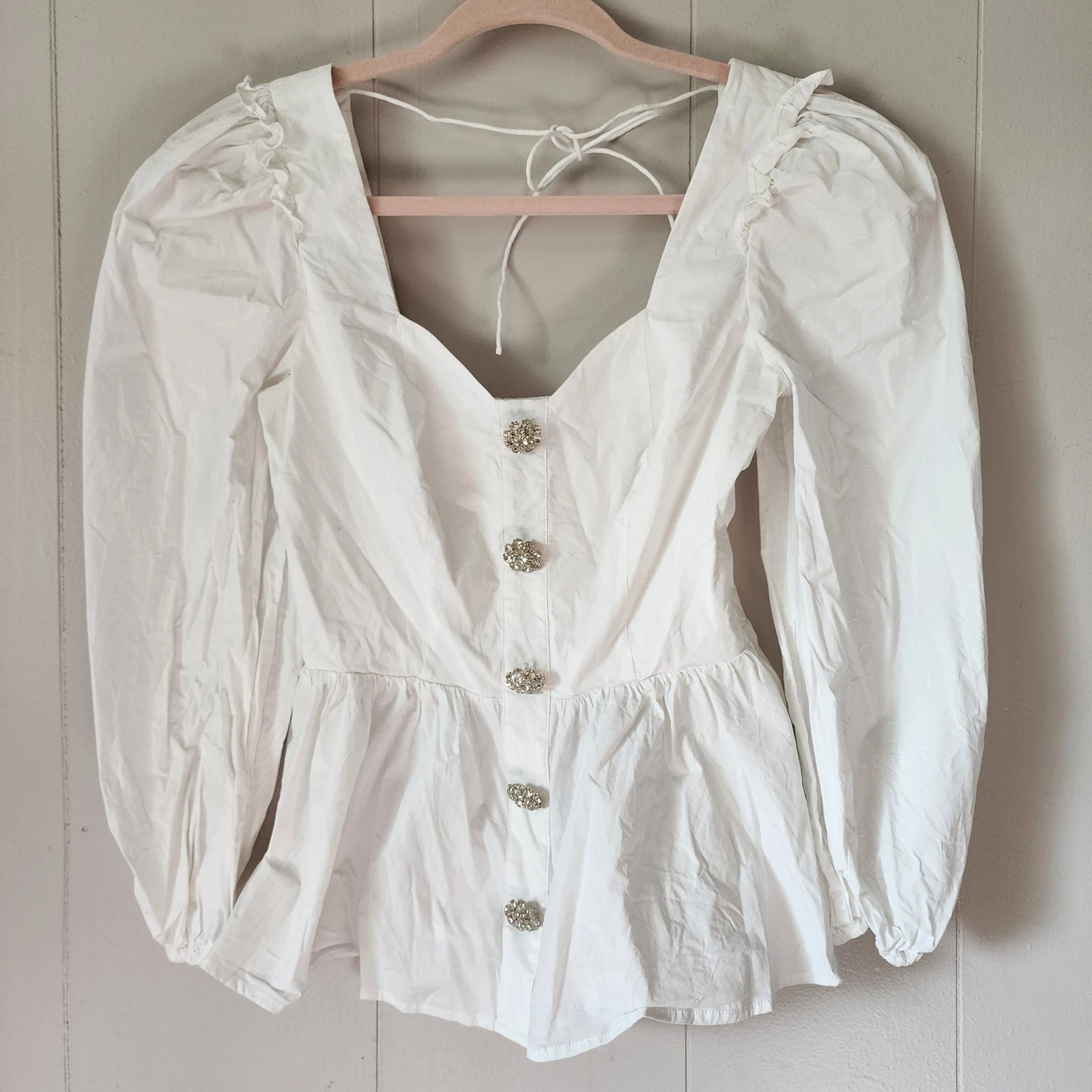 Hill House Home Juliet Top White Womens Xs Puff Sleeve Ruffle Cottagecore Peplum | eBay US