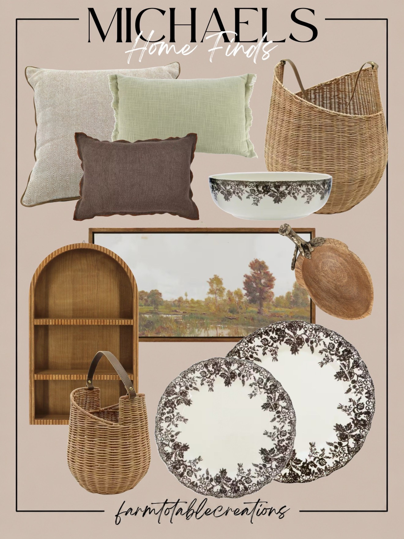Michaels Collected Home Finds 🤎

Michaels is leaning into that timeless, collected-home look and I’m loving it! Warm woven baskets, vintage-inspired black and cream dinnerware, soft sage and chocolate textiles, natural wood, and classic landscape art make these finds feel effortlessly elevated.

Follow @farmtotablecreations on Instagram for more cozy home finds and trending decor.

These pieces are perfect for transitioning into fall without filling your home with obvious seasonal decor. Layer the warm wood and wicker with soft textiles and traditional patterns for a cozy, lived-in look that works beautifully all year long.

#LTKHome #Michaels #MichaelsFinds #MichaelsHome #HomeDecor #CozyHome #CollectedHome #VintageInspired #TraditionalHome #FallHome #FallDecor #NeutralHome #CottageStyle #DesignerInspired #HomeInspo

#LTKHome #LTKSeasonal