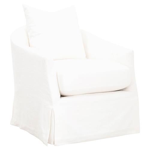 Faith Modern Classic Cream Solid Oak Wood Slipcovered Swivel Arm Chair | Kathy Kuo Home