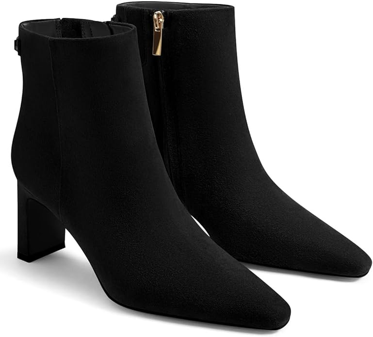 Coutgo Womens Ankle Boots Chunky Heel Closed Toe Booties Side Zipper Winter Dress Shoes | Amazon (US)
