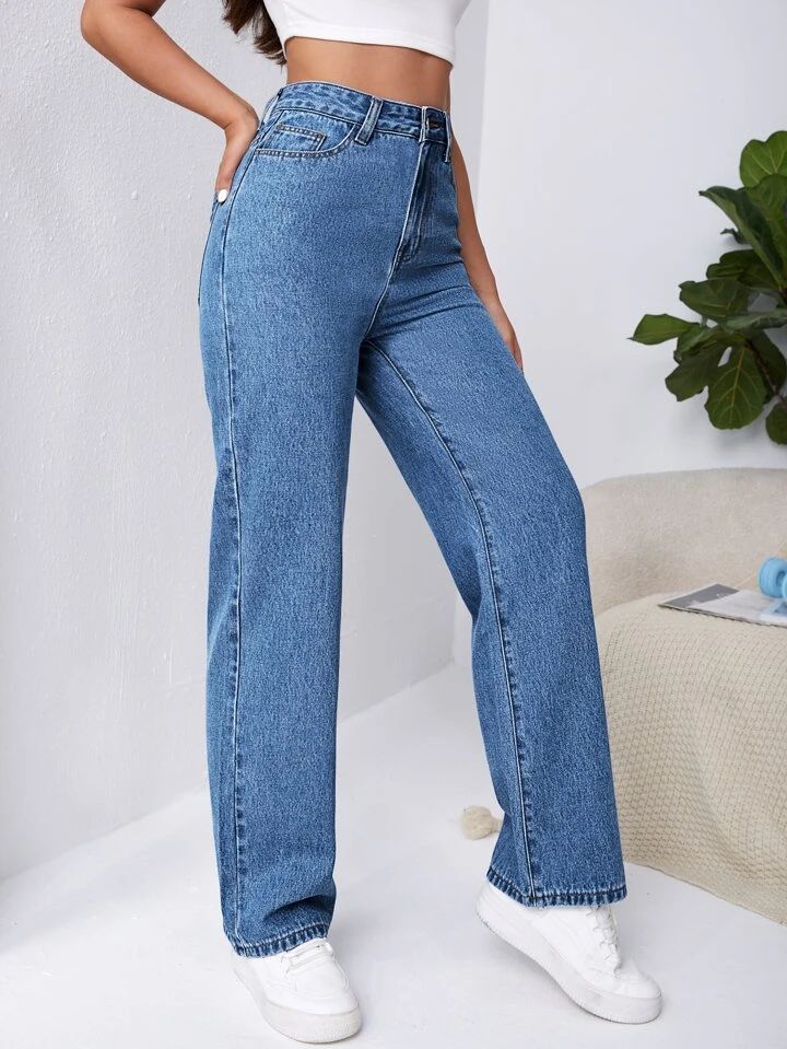 SHEIN Frenchy High Waist Slant Pocket Boyfriend Jeans | SHEIN