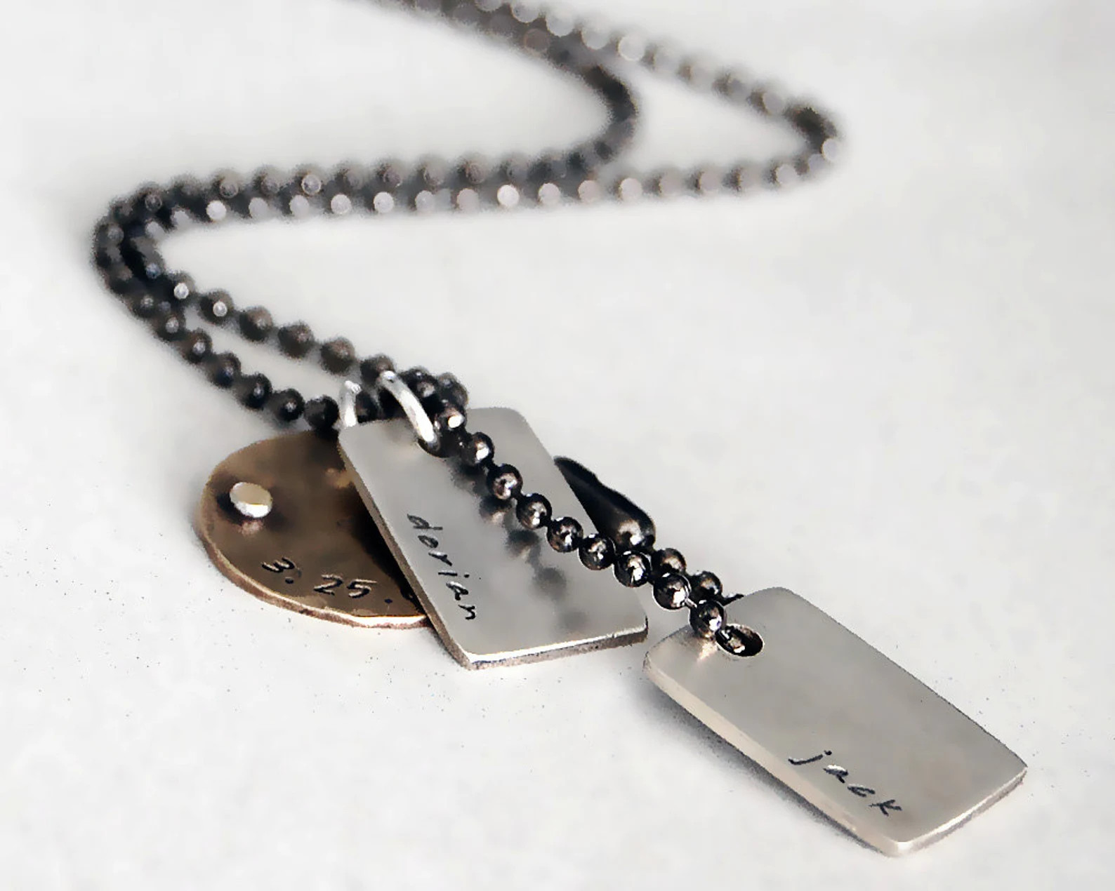Discreet Double Dog Tag Rustic Necklace - Personalized With Names, Date or Initials. - Etsy | Etsy (Global)
