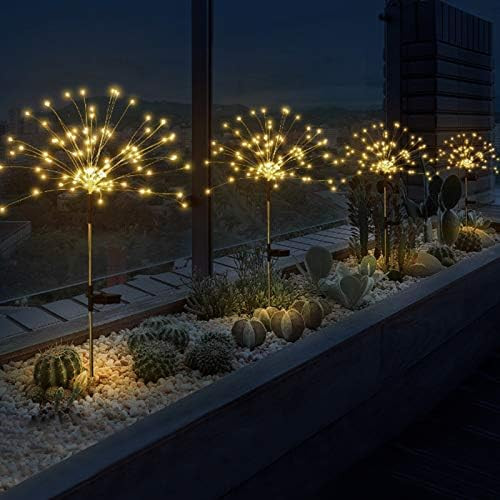 2 Pack Outdoor Home Christmas Decor Solar Powered Flowers Firework Lights, Waterproof DIY 40 Copp... | Amazon (US)